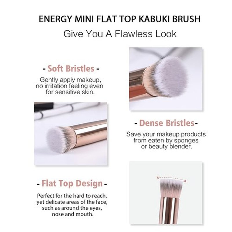ENERGY Under Eye Concealer Brush Mini Flat Top Kabuki Foundation Brush with Synthetic Bristles for Concealing,Blending,Setting,Buffing with Powder,Liquid,Cream Cosmetics,Vegan Makeup Brush