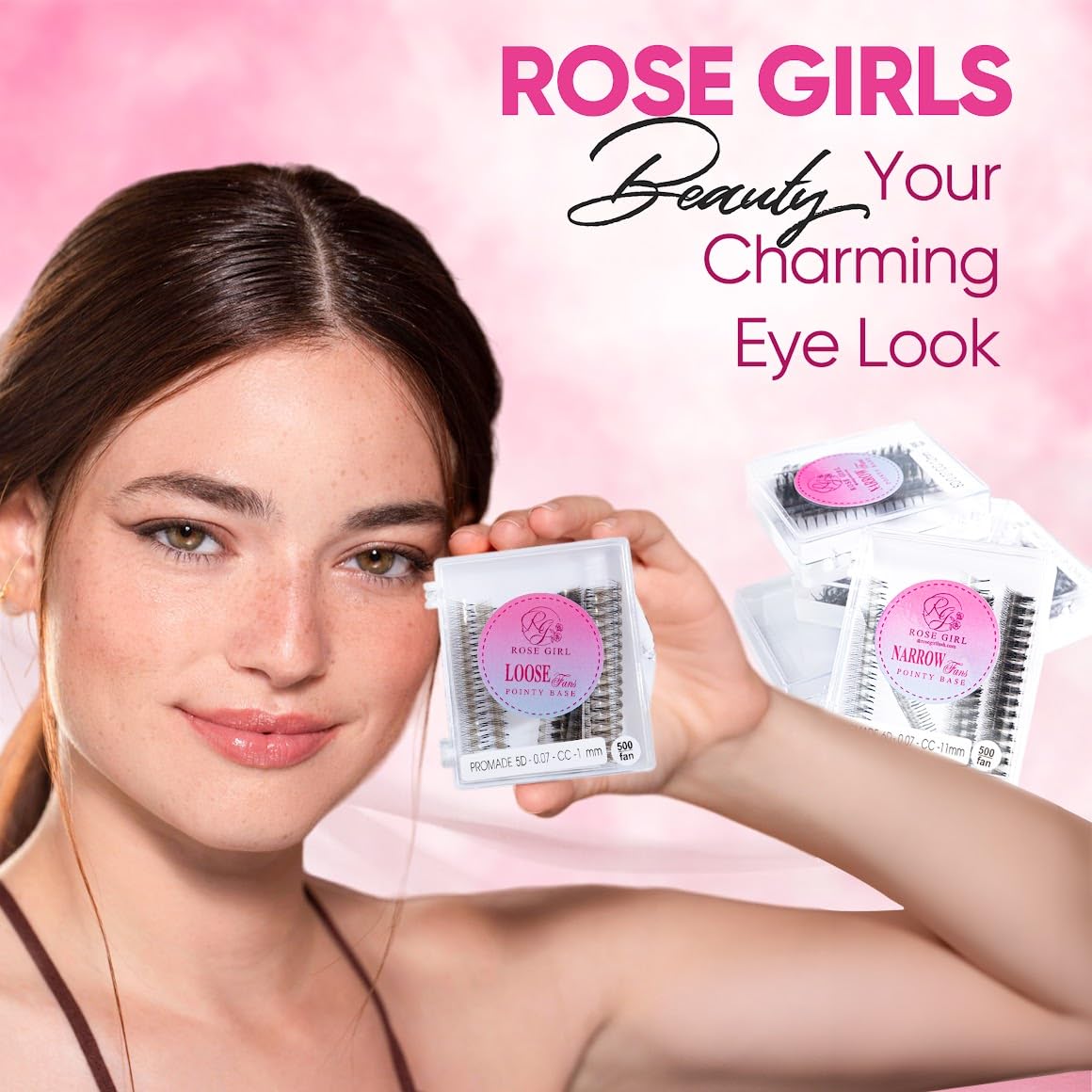 ROSE GIRL 500 Ultra Speed Promade Fans-Natural Look Handmade Volume Eyelash-Narrow Loose Eyelash 3D-16D C CC D Curl-False Lashes Extensions-Thickness 0.03~0.1mm-8~20mm Length(10D-D-0.03 (14 mm))