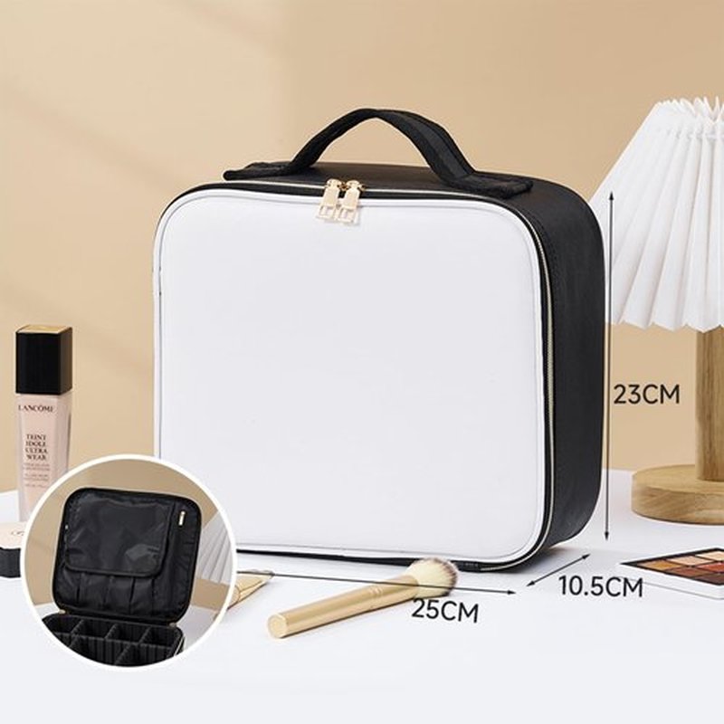 JXAUDEKK Large Capacity Travel Makeup Train Case with LED Mirror,Rechargeable LED Light for Makeup Cosmetic Case with Brushes Storage Organizer,Travel Box Cosmetic Bag for Women (white)
