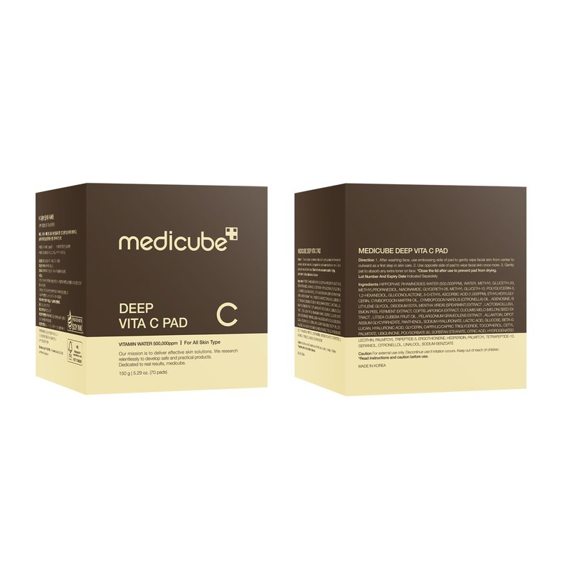 medicube Toner Pads Deep Vita C Facial Toner Pad for Uneven Skin Tone & Texture | Vitamin Water and 3 Types of Vitamin, Deeply Hydrating & Resurfacing Pad | Korean Skin Care, 70 Pads (1 Pack)
