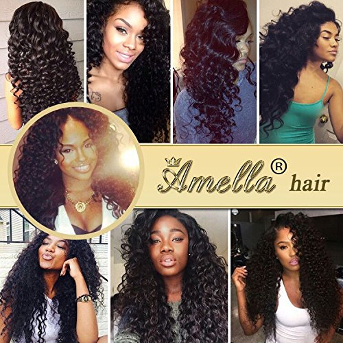 Amella Hair Brazilian Deep Wave Hair Bundles 22Inch 100% Unprocessed 1 Bundle Deep Wave Hair Weave Bundles Deep Curly Human Hair Bundles Natural Color