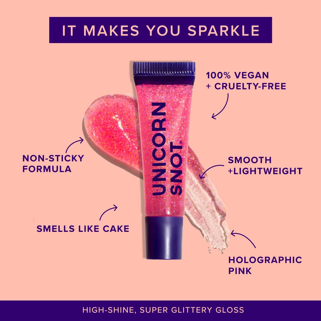 UNICORN SNOT Plant-Based Glitter Lip Gloss Gift Set | Sparkly and Shimmer Glitter Lips for Festivals, Raves, Anime Cosplay, Halloween Costume Makeup | Vegan & Cruelty Free 0.37 fl oz (3-Pack)