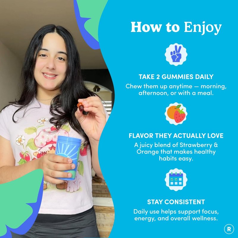 FIRST DAY Vitamins for Teens - Teen Multi Vitamins for Girls & Boys 12-17, Organic Fruit & Veggie Blend - 12 Key Nutrients: Vitamins A, B1, B2, B6, B9, B12, C, D3, E, K2-60 Day Supply