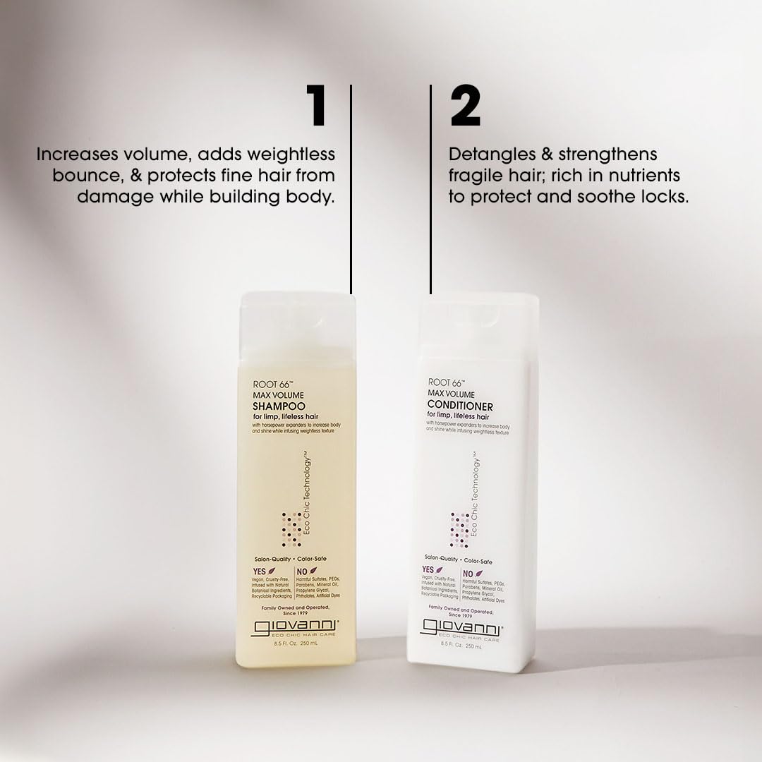 GIOVANNI Root 66 Max Volume Shampoo - For Fine Lifeless Hair, Rich in Nutrients, Volumizing Shampoo, Infused with Natural Botanical Ingredients, Helps Strengthen Hair, Color Safe - 8.5 oz (3 Pack)