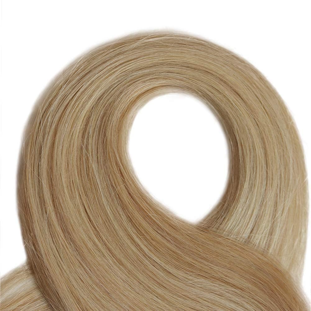 Remy Clip in Hair Extensions Balayage Soft Real Human Hair Extensions 22 Inch Human Hair Natural Beige Blonde with Bleach Blonde 70g 7Pcs For Women