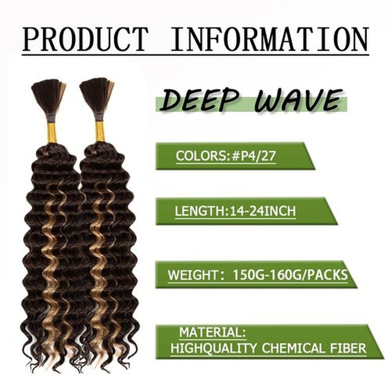 Deep Wave Bulk hair for Braiding Wet and Wavy Micro Braiding Hair No Weft Faux Deep Wave Braiding Hair Extensions for Box Boho Braids 150g with 2Bundles #P4/27 (18Inch)