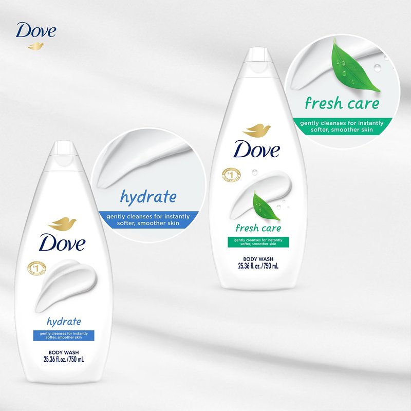 Dove Body Wash, Hydrate & Fresh Care, Value-Size Variety 2-Pack – Moisturizing Cleanser for Smooth, Soft Skin, 25.36 Oz Ea