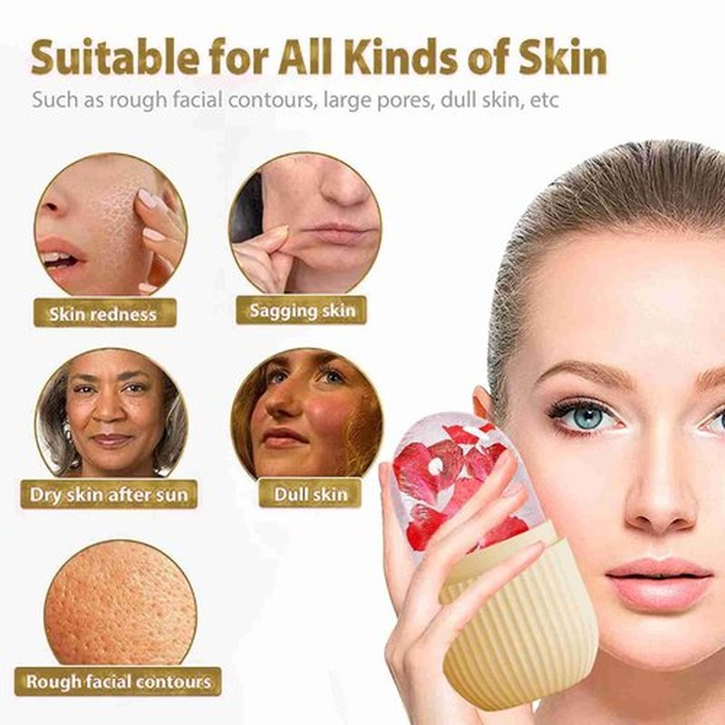 XHJRI Ice Face Roller Massager,Ice Cube Roller for Face, Eyes and Neck Naturally Conditioning and Skin Care,De-Puff Eye Bags,Reduce Migraine Pain,Reusable Massage Silicone Ice Mold (Beige)