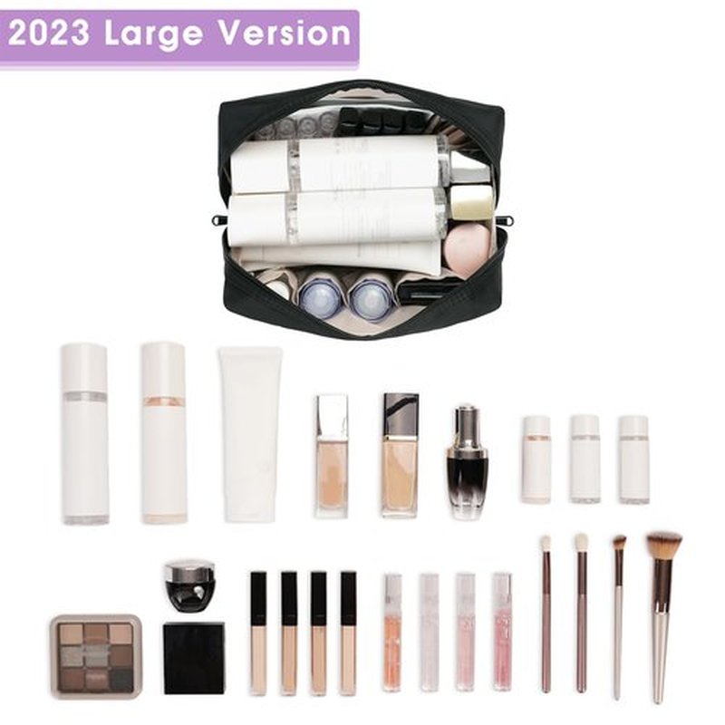 Large Makeup Bag Zipper Pouch Travel Cosmetic Organizer for Women (Large, Black)