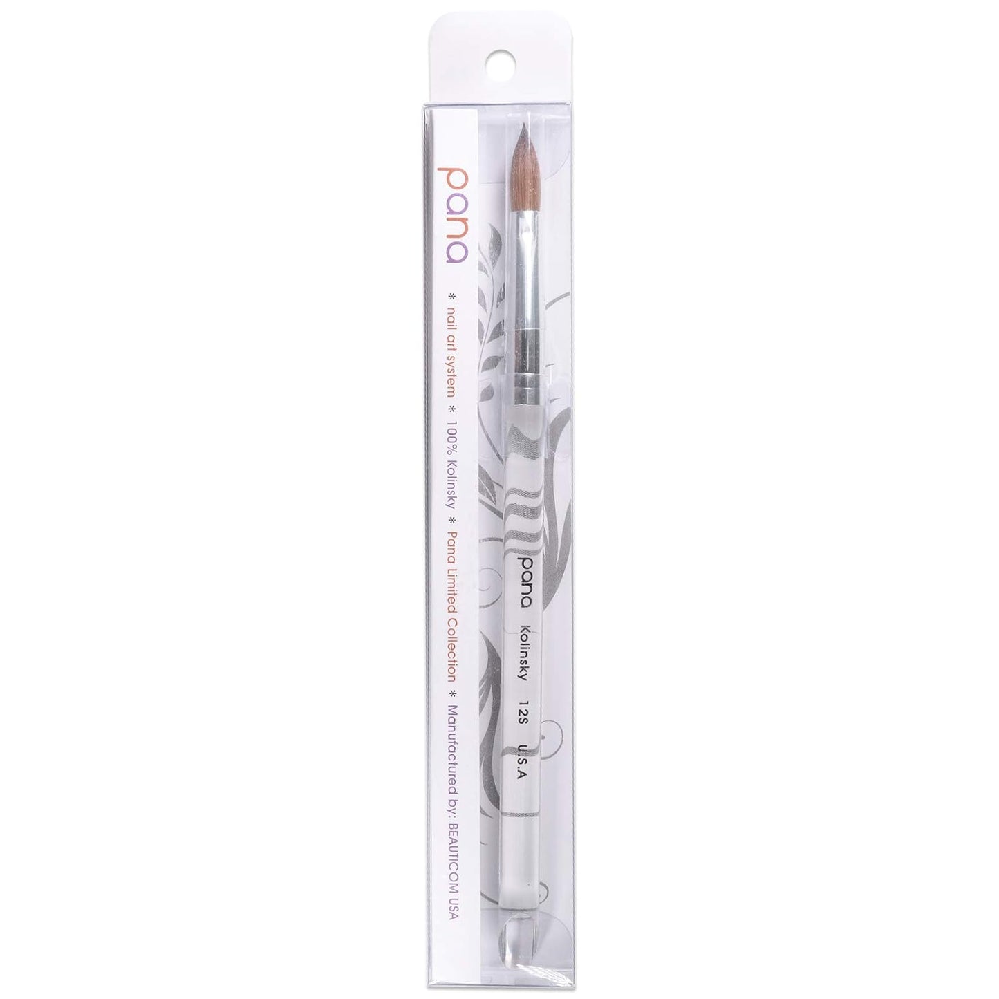 Size 10 PANA Pure Kolinsky Acrylic Nail Brush - Oval Crimped Clear Handle