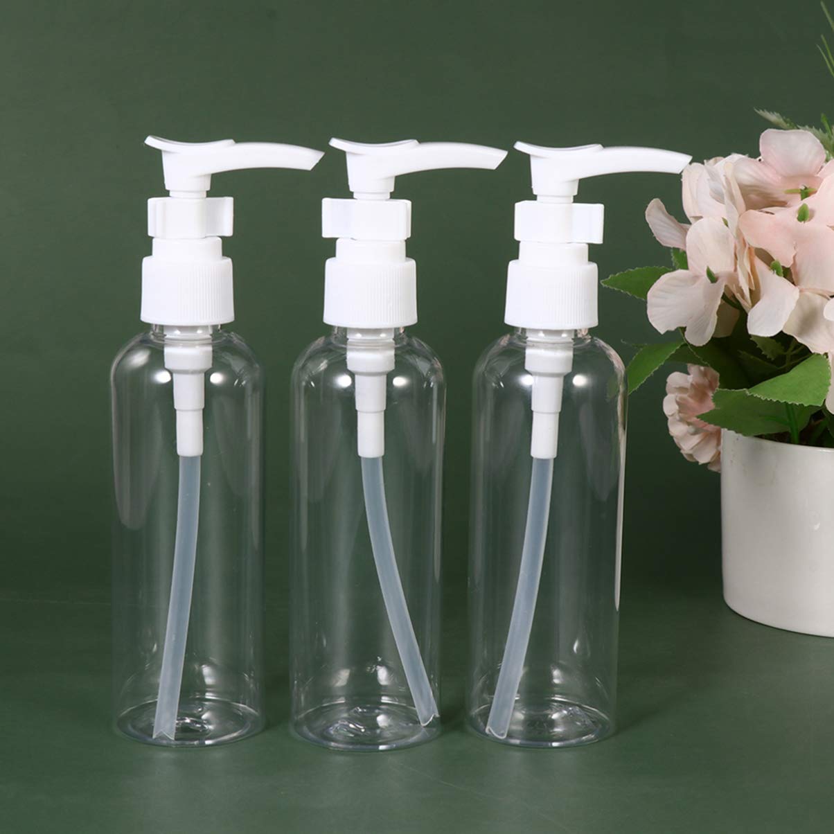 FOMIYES 10pcs Small Empty Plastic Pump Bottles Dispenser Portable Refillable Soap Shampoo Lotion Containers for Home Travel Outdoor Camping 100ml Transparent