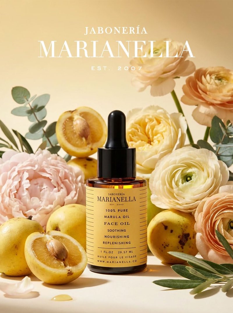Jaboneria Marianella 100% Pure Face Oil — Squalane, Rosehip, Sea Buckthorn, Marula & Plum — Anti-Aging Facial Oil for All Skin Types — Handcrafted in Brooklyn