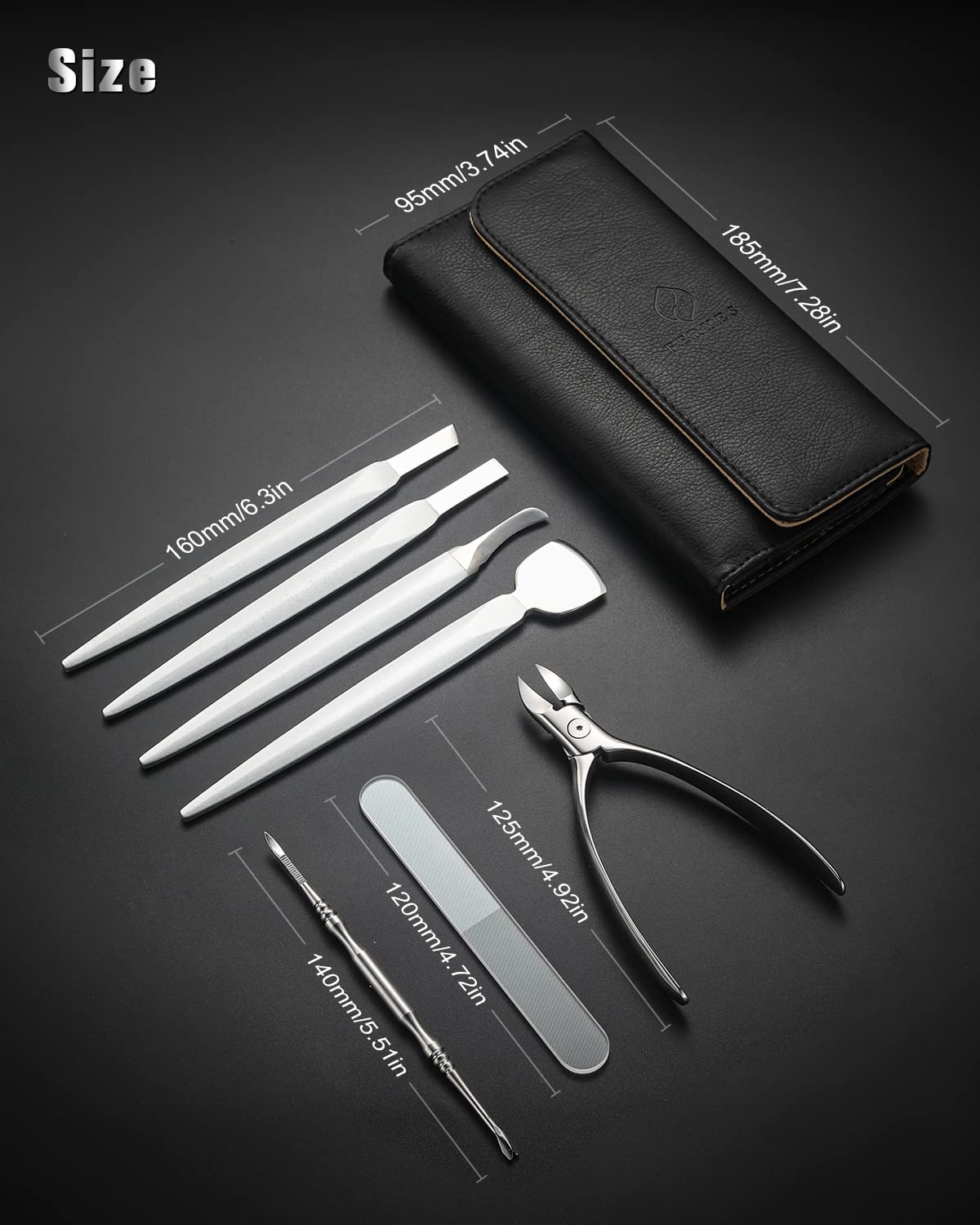FERYES Pedicure Knife Ingrown Toenail Kit, 7 PCS Professional Pedicure Tool Toenail Grooming Kit, Top Notch Foot Blade, Super Sharp Toenail Clippers (Leather case included)