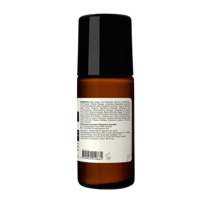 Aesop Aluminum Free Herbal Deodorant Roll On for Women & Men | Sage Leaf & Zinc Reduces Odor & Bacteria, Witch Hazel Soothes Skin | Alcohol-Free Formula for Sensitive Skin | 1.6 oz