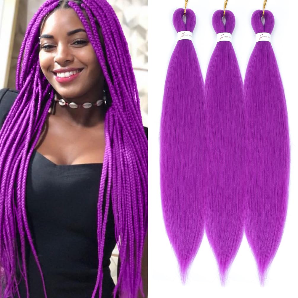Magenta Pink Pre Stretched Braiding Hair 26 Inch Box Braid Hair Extensions 3 Packs Yaki Texture Pre feathered Braids Hair Easy to Use for Women Girls Kids