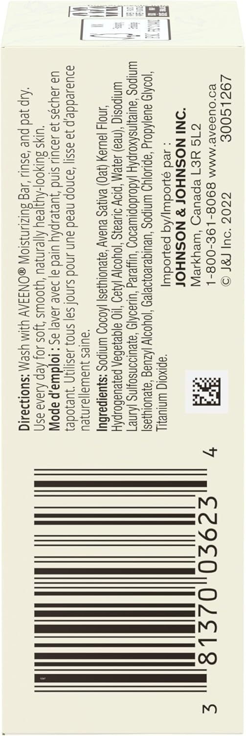 Aveeno Moisturizing Bar with Natural Colloidal Oatmeal for Dry Skin, Fragrance Free, 3.5 Oz (2 Pack)