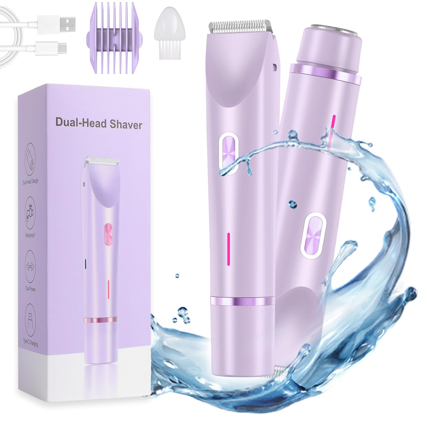Glow Aura Womens Shaver, Glow Aura Electric Razor,Glow Aura Dual Headed Shaver 2 in 1,Glow Aura Bikini Shaver,Glow Shave Womens Body Shaver(Purple)