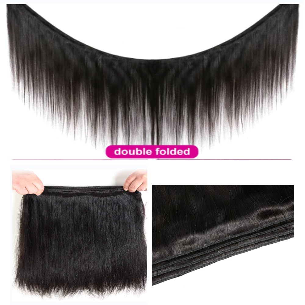 Hair Unprocessed Brazilian Virgin Human Hair Straight Hair One Bundle 24 Inch Virgin Human Hair Straight Bundle Weave Weft Extension Natural Black (100+/-5g)/pc Can be Dyed and Bleached