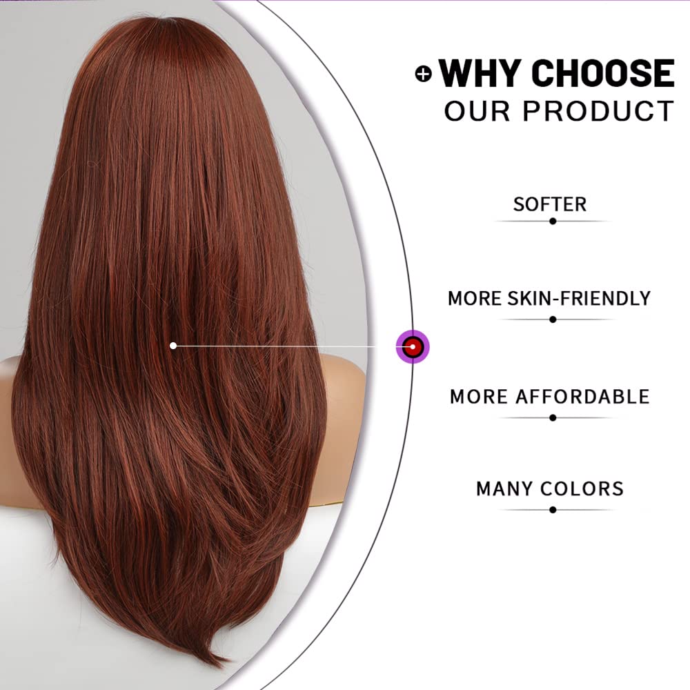 Esmee Long Auburn Women's Wig Layered Synthetic Hair Wig with Dark Roots for Everyday Party Cosplay Shooting, Wedding, Dating, Party Auburn wig - 20"