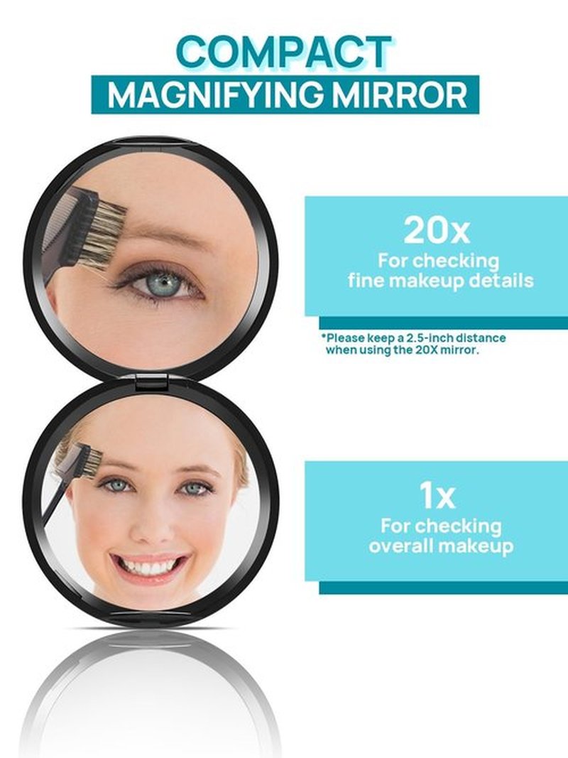 Macaki Compact Mirror for Purses,1X/20X Magnifying Mirror,3-inch Pocket Size Small Mirror for Travel and Makeup,Round Black