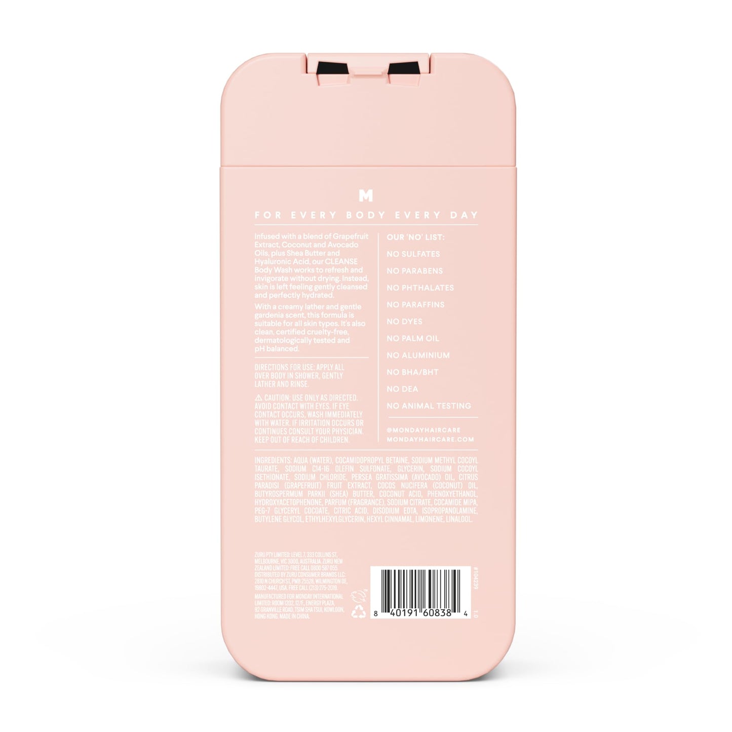 MONDAY HAIRCARE CLEANSE Body Wash with Grapefruit Extract, Hyaluronic Acid, Shea Butter, Coconut Oil for Normal to Oily/Combination Skin 600 mL