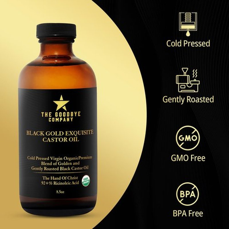The Goodbye Company Jamaican Black and Gold Exquisite Castor Oil Blend – USDA Organic, Cold Pressed and Unrefined; Pure Hexane Free Organic Castor Oil for Body, Skin, Hair, Eyelashes and Eyebrows