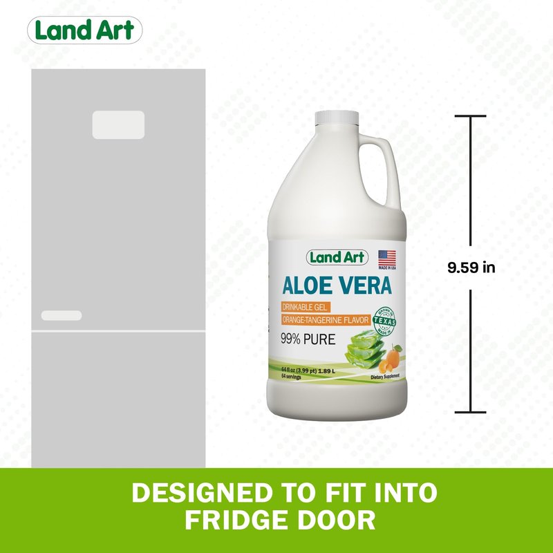 Land Art Pure Aloe Vera Drinkable Gel - Orange Tangerine Flavored - Cold-Processed Inner Filet - from Organic Fresh Leaves from Texas - for Heartburn Relief - Acid Reflux - 64 fl oz