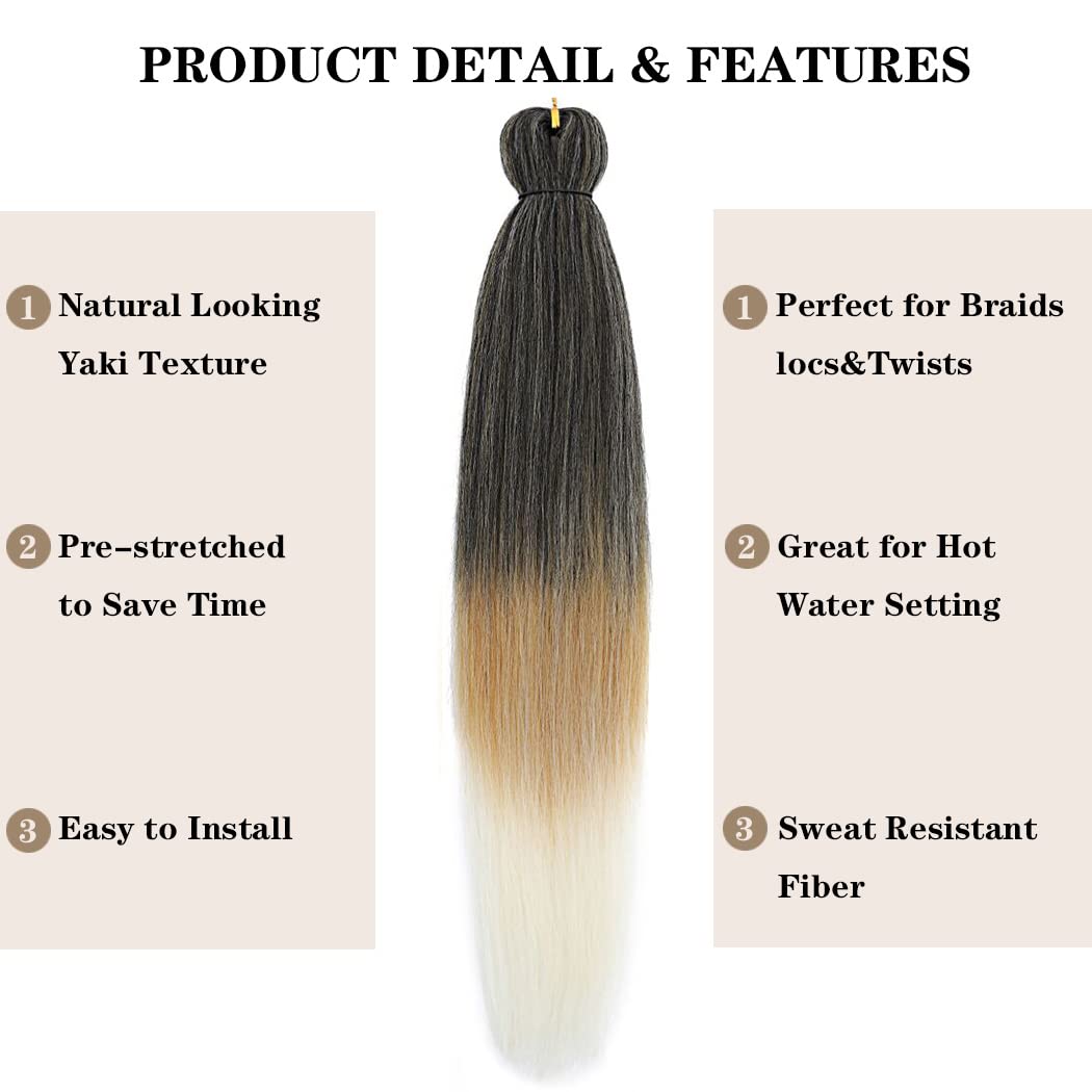 Liang Dian Pre Stretched Braiding Hair Ombre 26 Inch 8 Packs Synthetic Crochet Braids Hot Water Setting Professional Soft Yaki Texture Synthetic Hair Extensions(1B/27/613)