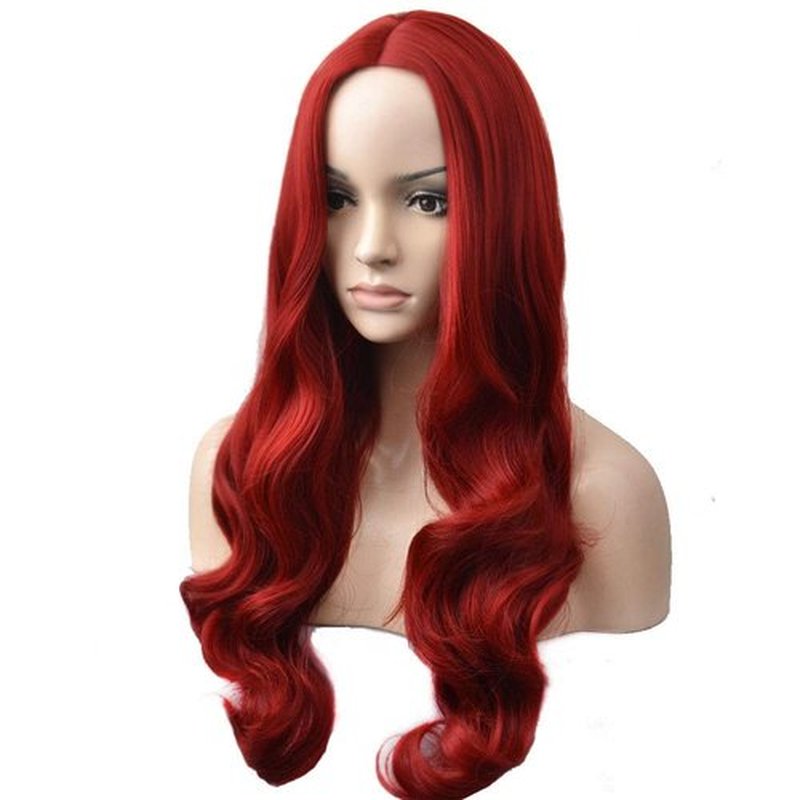 RightOn Red Wig Long Wavy Wig Charming Full Synthetic Wigs for Women Natural Curly Wig Long Wig Wine Red Wigs with Wig Cap