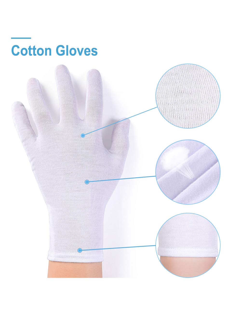 Donfri 2 Pairs White Moisturizing Gloves Overnight Cotton Gloves for SPA, Dry Hands Eczema, Hand Care, Day and Night Healing,Reusable