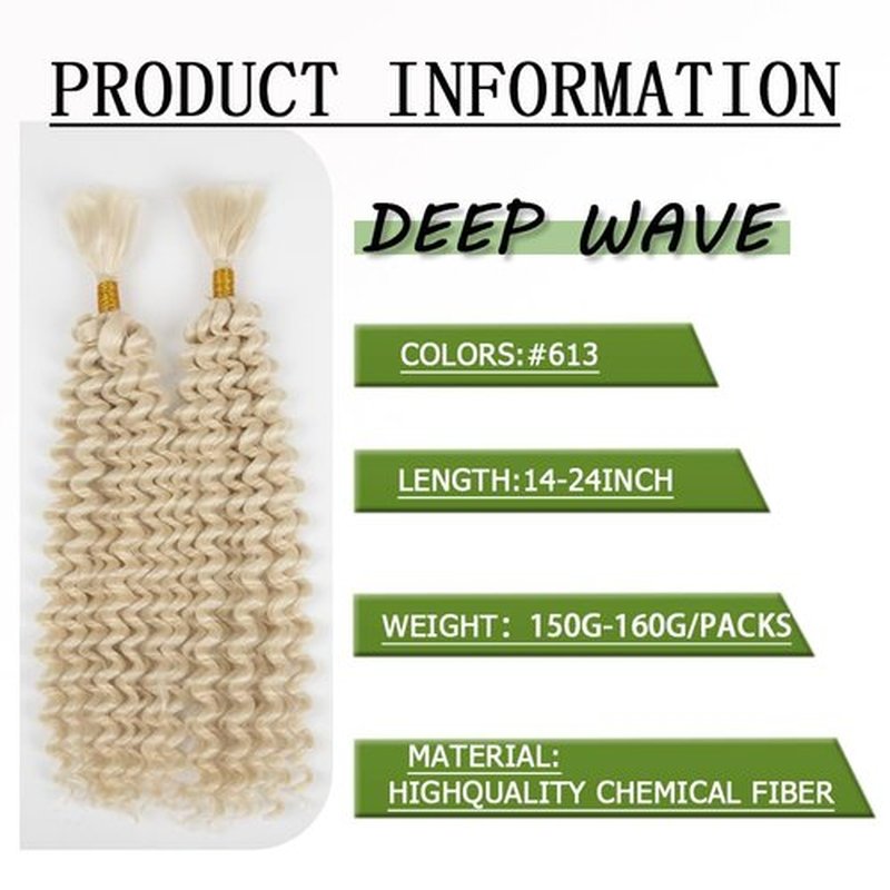 Deep Wave Bulk hair for Braiding Wet and Wavy Micro Braiding No Weft Faux Deep Wave Braiding Hair Extensions for Box Boho Braids 145g with 2Bundles #613 (14Inch)