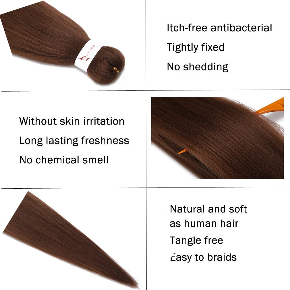 Pre stretched Braiding Hair 30 Inch 8 Packs Professional Hair Extensions Synthetic Braid Hair Crochet Braids Soft Yaki Texture Hot Water Setting(30",brown)