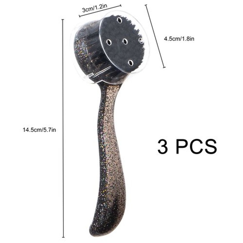 3 Pcs Large Handheld Face Scrubber, Beomeen Facial Cleansing Brush Charcoal Black Bristles Face Exfoliator Cleaner Soft Brush with Lid for Gentle Deep Cleansing and Exfoliating (Black-Glitter)