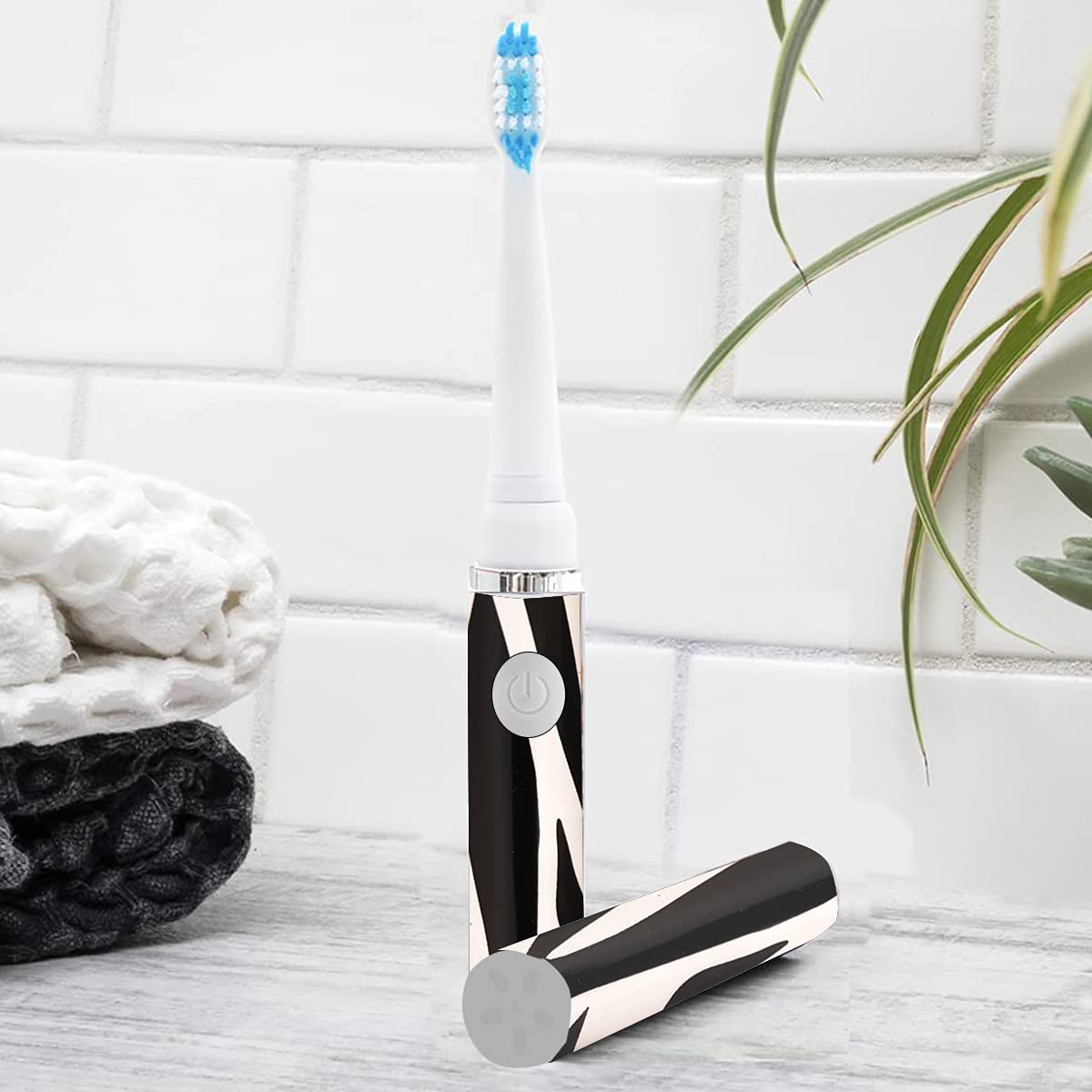 Pop Sonic Electric Toothbrush (Zebra) - Travel Toothbrushes w/AAA Battery | Kids Electric Toothbrushes with 2 Speed & 15,000-30,000 Strokes/Minute, Dupont Nylon Bristles