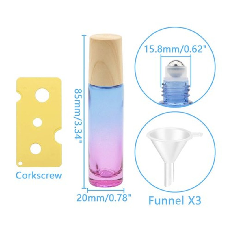 Newzoll 8 Pcs 10 ml (1/3 oz) Glass Roll on Bottles Blue Purple Gradient Roller Bottles Vials Container for Essential Oils Perfume Lip Balms