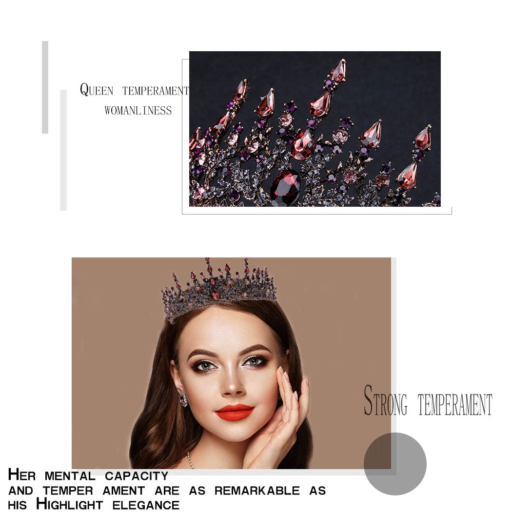Yovic Baroque Wedding Crowns Rhinestone Crowns and Tiaras Bridal Queen Crowns Halloween Costume Hair Accessories for Women and Girls (Purple-1)