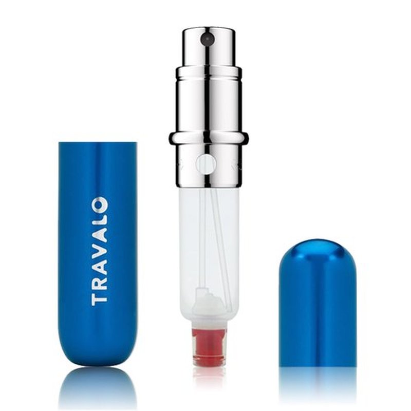 Travalo Classic HD Perfume Atomizer | Genie-S TSA Approved Travel Perfume Bottle Refillable | Reusable Airtight Easy-Fill Mini Pump Sprayer | Lightweight Elegant Design w/Volume Window | Blue | 0.17oz