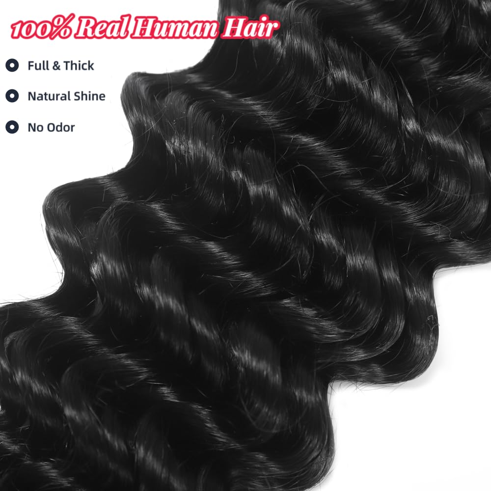 Deep Wave Human Braiding Hair 18Inch 1 Bundle 50g Bulk Human Hair for Braiding No Weft Human Braiding Hair for Boho Braids Wet and Wavy 100% Brazilian Virgin Curly Hair for Braiding Hair Extensions