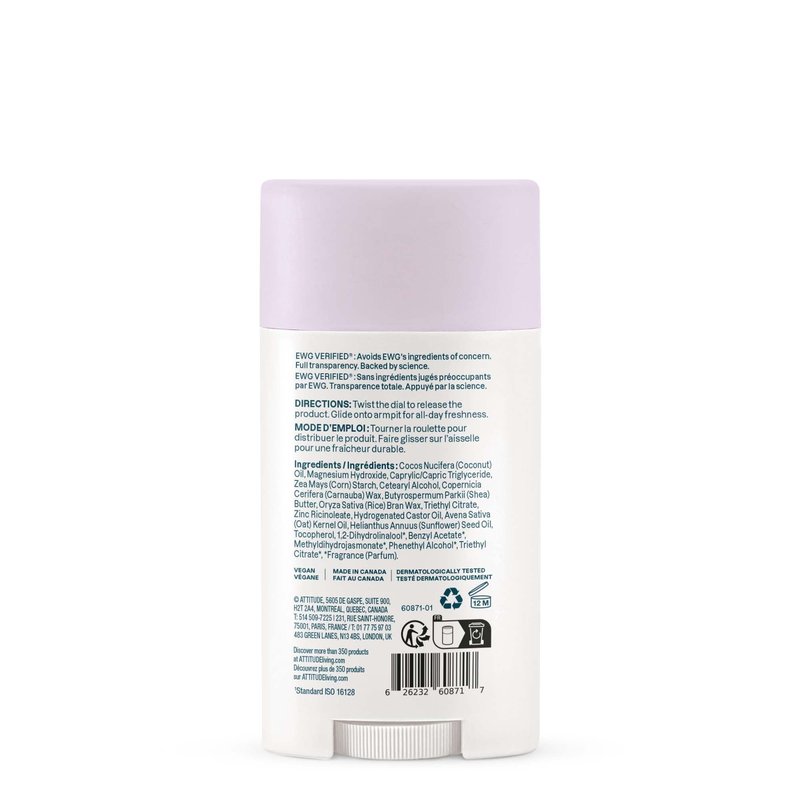 ATTITUDE Deodorant for Sensitive Skin, Aluminum Free & Baking Soda Free, Gentle & Vegan, Long-Lasting Odor Protection, Sweet Jasmine Scent, 2.64 Oz