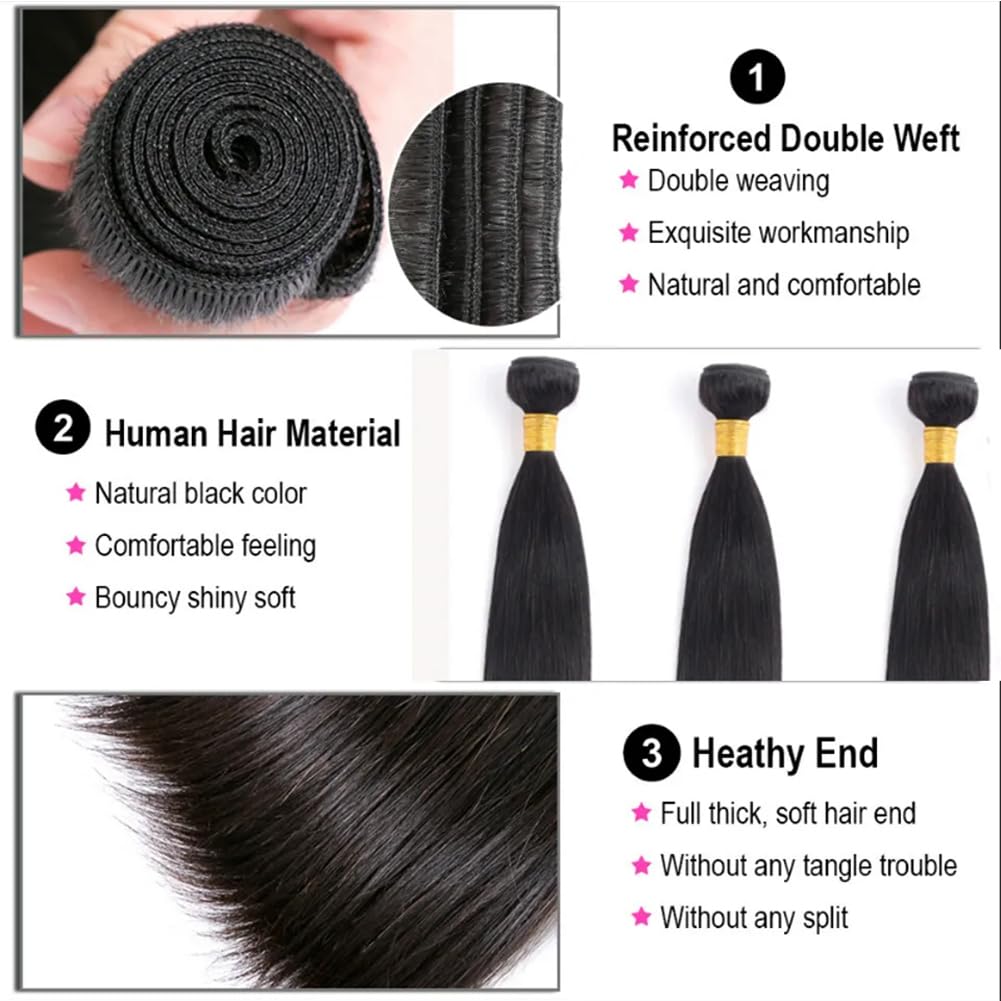 MIRONICA Straight Human Hair Bundles 10 Inch 12A Brazilian 1 Bundles Human Hair 100% Unprocessed Virgin Hair Double Machin Weft for Black Women Natural Black Color Hair Extensions