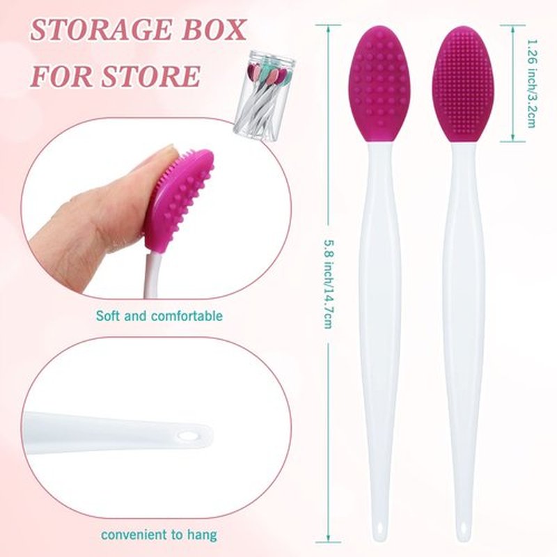 24 Pcs Silicone Exfoliating Lip Brush with Container, Double Sided Silicone Lip Scrubber Soft Cleaning Lip Brush Face Cleaning Applicator for Plump Smoother Lip Appearance (Pink, Green, Purple)