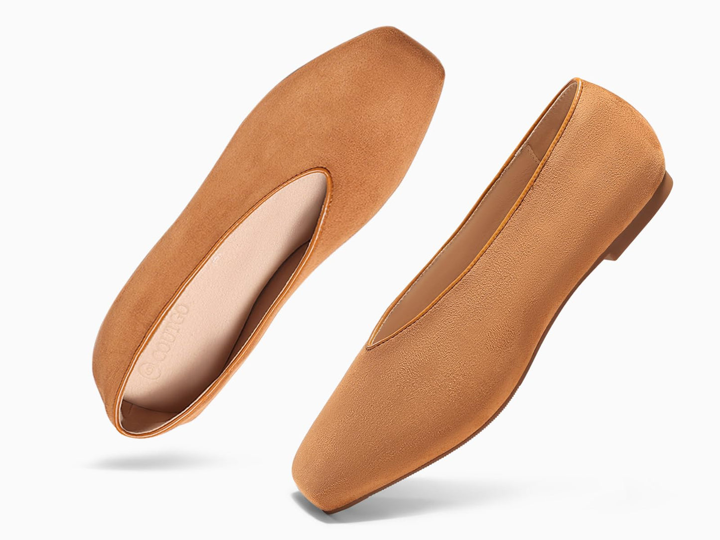 Coutgo Womens Ballet Flats Comfortable Closed Square Toe Flats Slip On Suede Work Dress Shoes