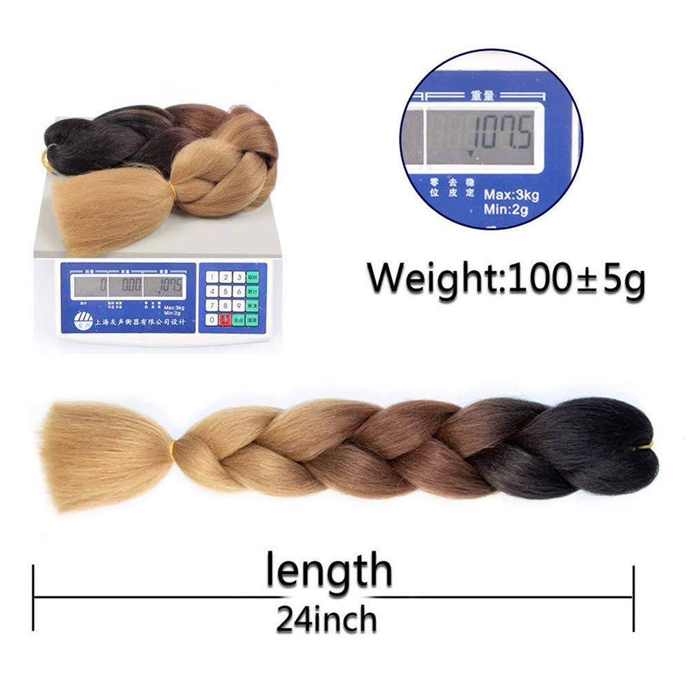SHUOHAN 6 Packs Ombre Jumbo Braiding Hair Extensions 24 Inch High Temperature Synthetic Fiber Hair Extensions for Box Braids Braiding Hair (Black to Red to Yellow to White)