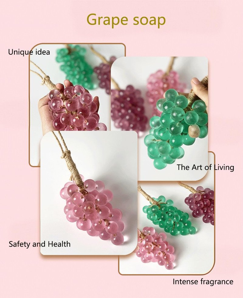 BIBOBIYB Fruit scented soap,Handmade soap of grape,Cold Process Bath Soap with Jute Twine,Grapes Soaps On A Ropes for Natural Aroma Skin Cleanse,Washing Hands,with Gift Box(Green/Large)