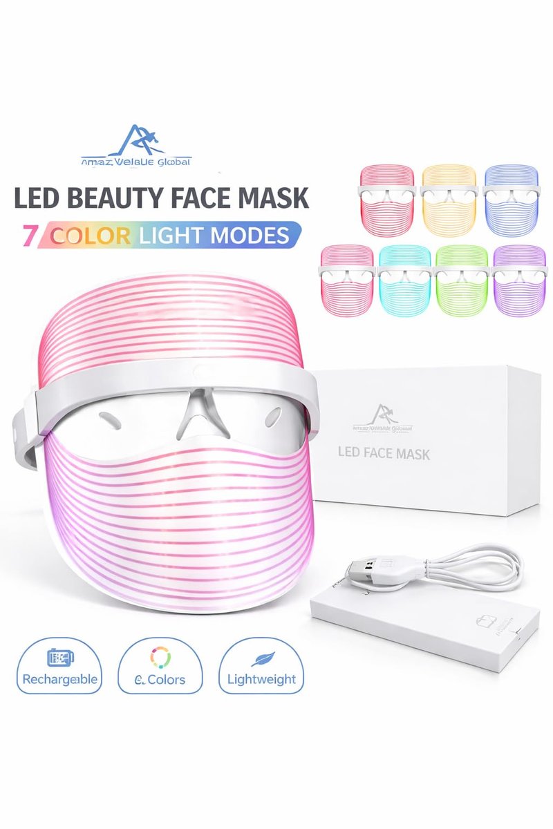 AmazValue Global LED Beauty Face Mask with 7 Colour Light Modes – Rechargeable Facial Skincare Mask for Home Use, Lightweight Face Mask for Daily Beauty Routine