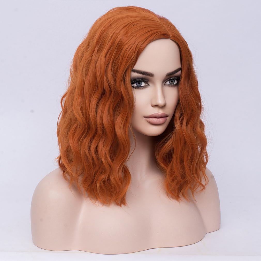 BERON 14" Women Orange Wigs Girls Short Curly Ginger Wig Bob Wavy Wig Body Wave Halloween Cosplay Costume Daily Party Wigs