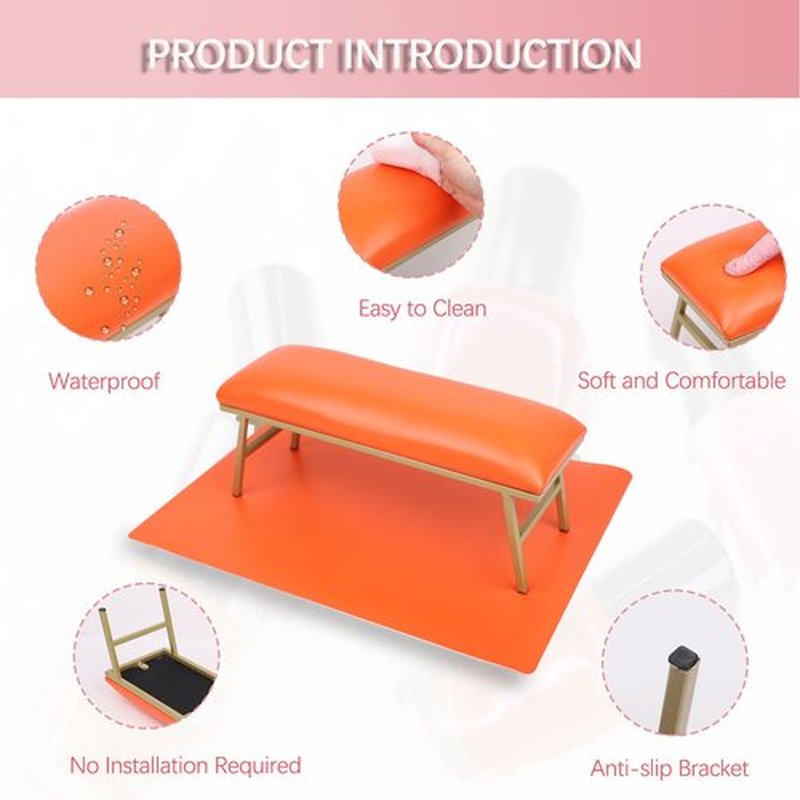 Arm Rest for Nails Tech with Nail Table Mat,Microfiber Leather Nail Hand Rest, No Installation Required Manicure Hand Rest Stand Nail Art Accessories Tool for Nails Tech(Orange)