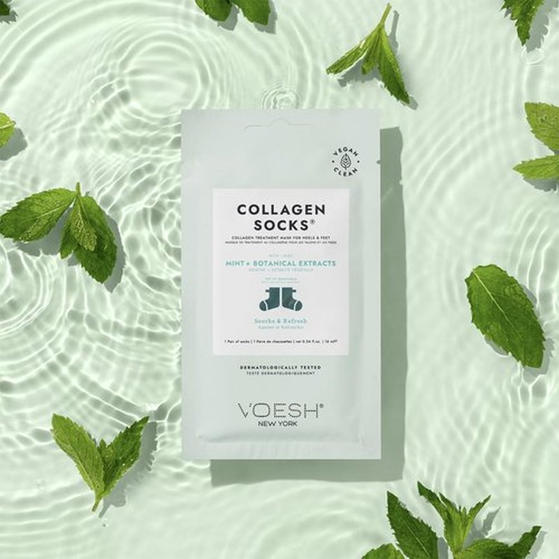 VOESH Collagen Socks, Collagen Socks for Dry Feet, 4 Pack, Peppermint Oil, Cracked Heel Repair, Moisturizing Socks, Spa Pedicure Treatment, Spa Socks, Foot Peel Masks, Vegan