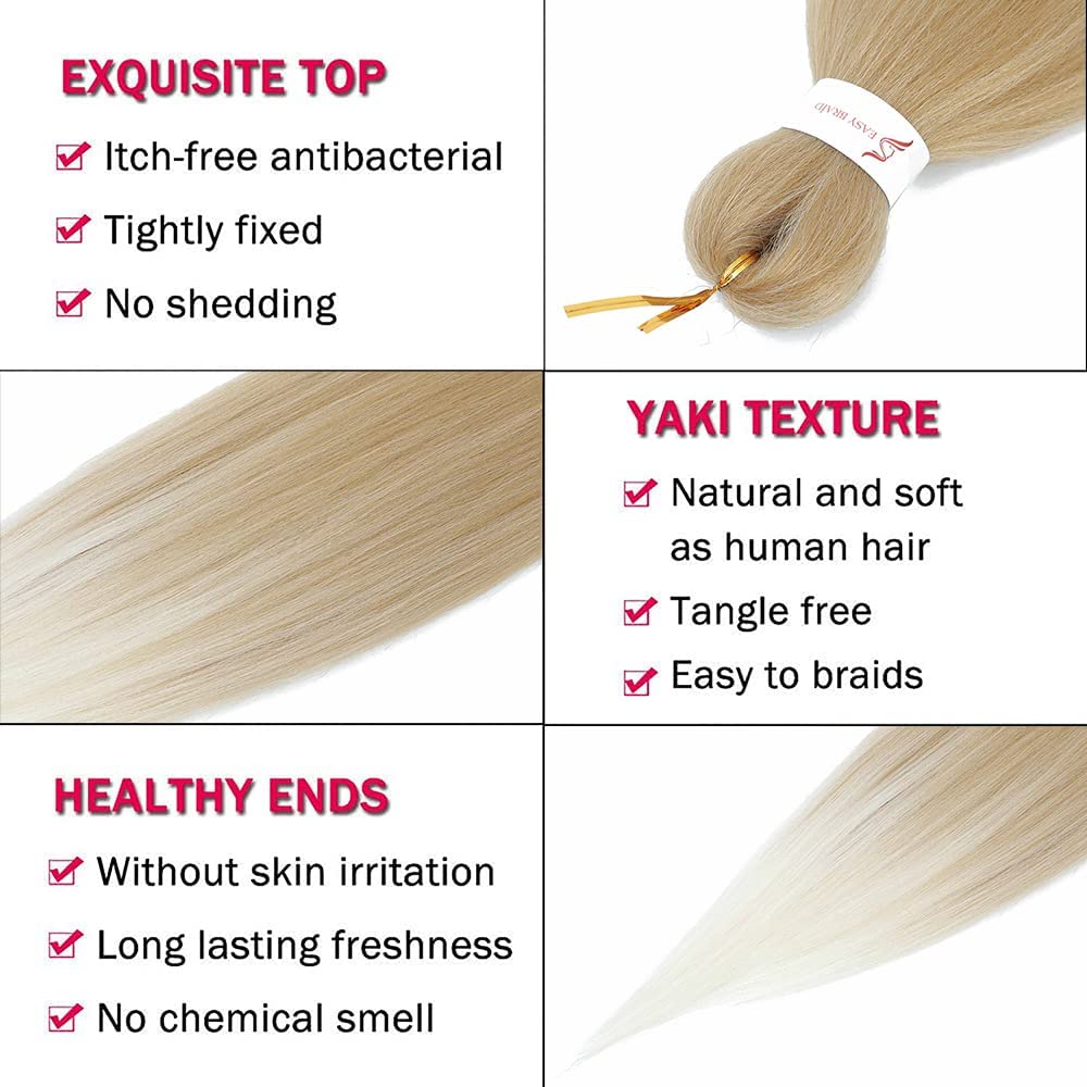 Pre Stretched Braiding Hair 26 Inch Two Tone Ombre Brown Blonde Braiding Hair 8 Packs Long Hair Extensions for Braiding Twist Braids Hot Water Setting Yaki Straight Synthetic Hair for Women