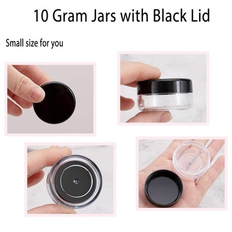 20 Pieces 10 Gram Sample Containers with Lids, Black Sample Jars, BPA Free Tiny Cosmetic Containers for Makeup, Lotion, Eye Shadow, Powder, and Lip Balms